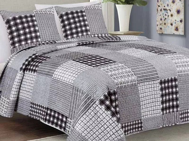 Narzuta dekoracyjna z poszewkami TAVIRA 220x240 dwustronna szara grafitowa patchwork