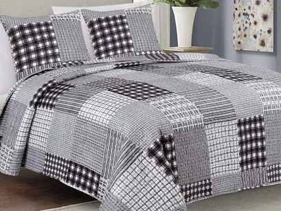 Narzuta dekoracyjna z poszewkami TAVIRA 220x240 dwustronna szara grafitowa patchwork