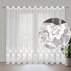 Firana gotowa na przelotkach NATALI 350x250 Eurofirany biała haftowana w kwiaty
