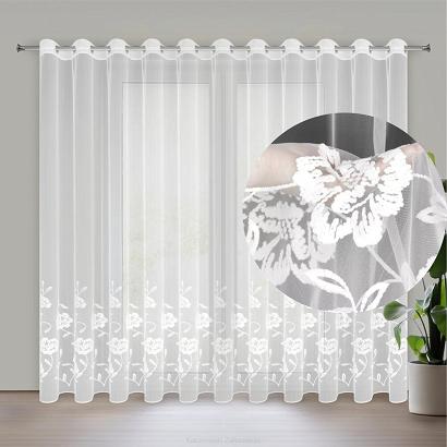Firana gotowa na przelotkach NATALI 350x250 Eurofirany biała haftowana w kwiaty