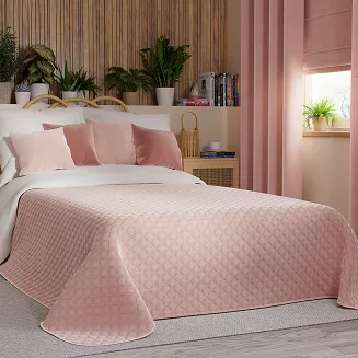 Narzuta dekoracyjna VELVI 170x210 pikowana w geometryczny wzór pudrowa