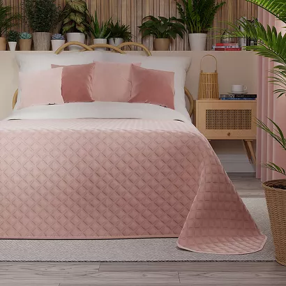 Narzuta dekoracyjna VELVI 170x210 pikowana w geometryczny wzór pudrowa