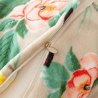 Pościel polarowa 160x200 welur szarobeżowa zielona różowa ptaki wśród róż