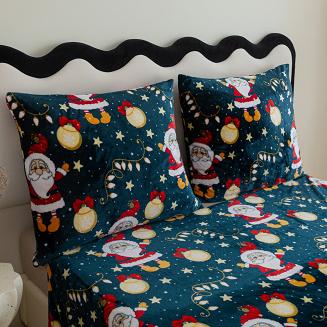 Pościel polarowa XmasCozy 160x200 welur świąteczna emeraldowa mikołaje bombki