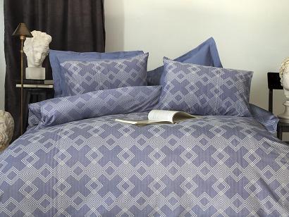 Pościel satyna bawełniana DIXON 220x200 EXCLUSIVE niebieska geometryczny wzór