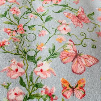 Pościel polarowa 220x200 welur szara różowa motyle w ogrodzie