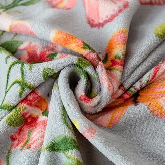 Pościel polarowa 220x200 welur szara różowa motyle w ogrodzie