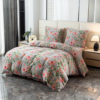 Pościel polarowa 220x200 welur szara różowa motyle w ogrodzie