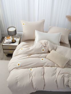 Beżowa Pościel w Kwiatki Stokrotki 220x200 Cuty Stokrotka