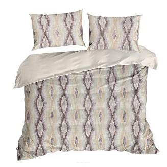 Pościel satynowa NIKA 200x220 Eurofirany beżowa piaskowa stalowa geometria etno