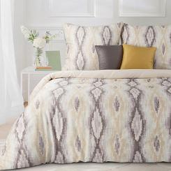 Pościel satynowa NIKA 200x220 Eurofirany beżowa piaskowa stalowa geometria etno