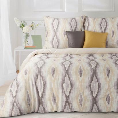 Pościel satynowa NIKA 200x220 Eurofirany beżowa piaskowa stalowa geometria etno