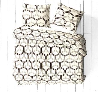 Pościel bawełniana 160x200 kremowa beżowa brązowa geometryczna iluzja