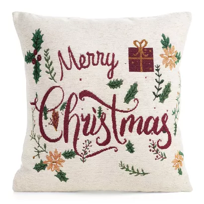 Poszewka dekoracyjna świąteczna 45x45 kremowa welwetowa ozdobny haft Merry Christmas