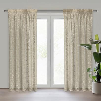 Zasłona gotowa na taśmie NELA 140x270 Eurofirany naturalna z ażurowym wzorem geometrycznym