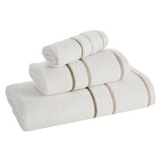 Ręcznik bawełniany z welurową bordiurą w ozdobne paseczki NEL 50x90 Eurofirany kremowy