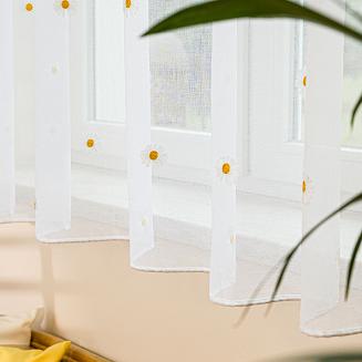 Firana gotowa na przelotkach na etaminie z ołowianką 300x160 BELLIS stokrotki biała