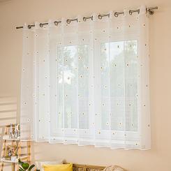 Firana gotowa na przelotkach na etaminie z ołowianką 300x160 BELLIS stokrotki biała