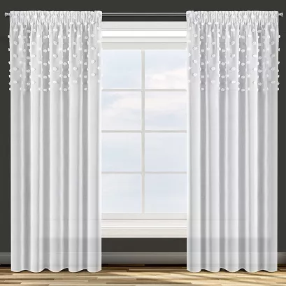 Zasłona gotowa na taśmie STELLA 140x270 Design91 biała z pomponikami