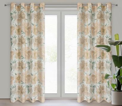 Zasłona gotowa na przelotkach KARLA 140x250 Eurofirany naturalna zielona ruda kwiaty peonie