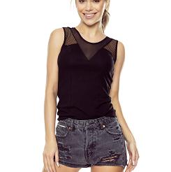 Bluzka damska bokserka z tiulową wstawką i siateczką Darina czarna