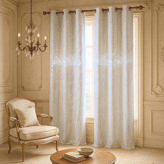 Zasłona gotowa na przelotkach Shiny 140x250 welurowa z kryształkami jasnobeżowa