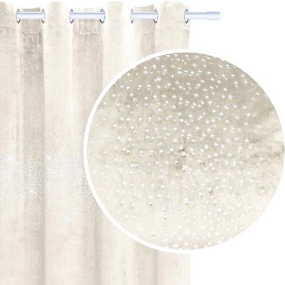 Zasłona gotowa na przelotkach Shiny 140x250 welurowa z kryształkami jasnobeżowa