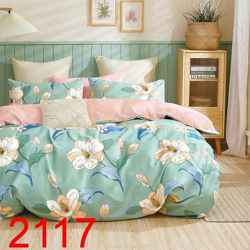 Pościel satynowa 200x220 wzór duże kwiaty na miętowym tle