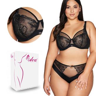 Biustonosz Soft AV 2072 miękki czarny z kwiatowym haftem