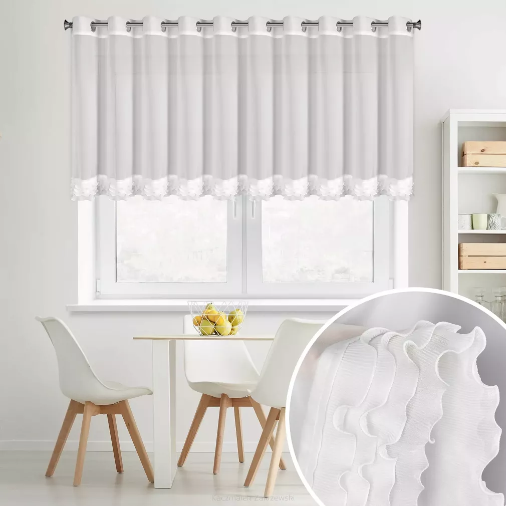 Firana gotowa na przelotkach LUISA 200x70 Eurofirany biała z falbanami na dole
