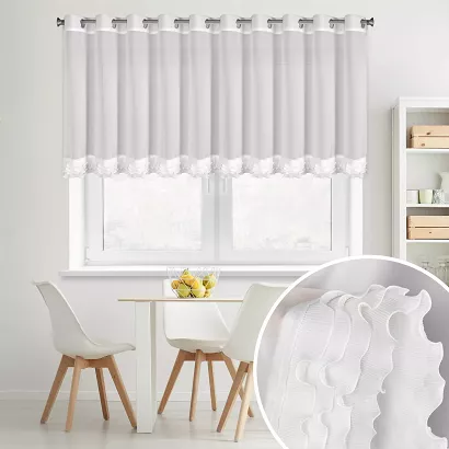Firana gotowa na przelotkach LUISA 200x70 Eurofirany biała z falbanami na dole