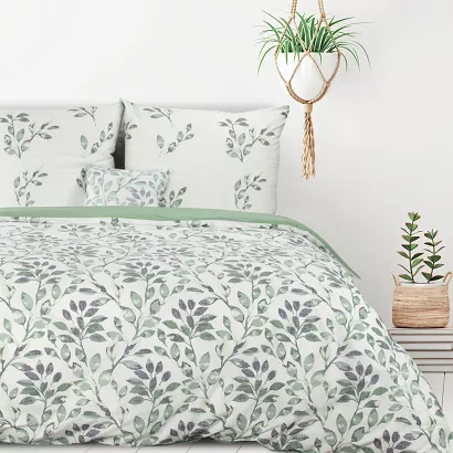 Pościel bawełniana CLARISSA 160x200 Design91 biała zielona gałązki