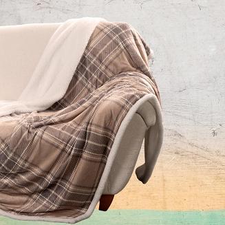 Koc narzuta KRATA6 150x200 Eurofirany beżowy biały w kratę