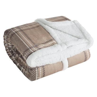 Koc narzuta KRATA6 150x200 Eurofirany beżowy biały w kratę