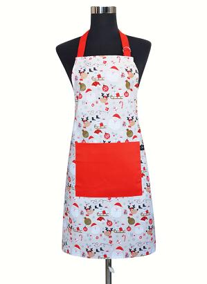 Bawełniany fartuch kuchenny z kieszonką 60x75 SANTA beżowy czerwony