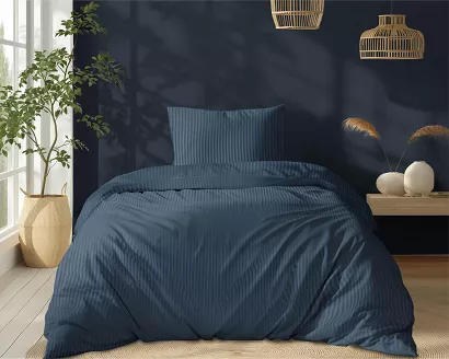 Pościel satyna bawełniana adamaszek Pure 140x200 denim pasek 1 cm
