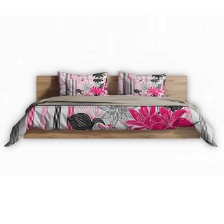 Pościel satyna korowana 160x200 różowa szara biała lilie