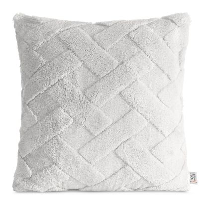 Poszewka dekoracyjna CARO 45x45 Design91 srebrna puszysta wytłaczana w kratę