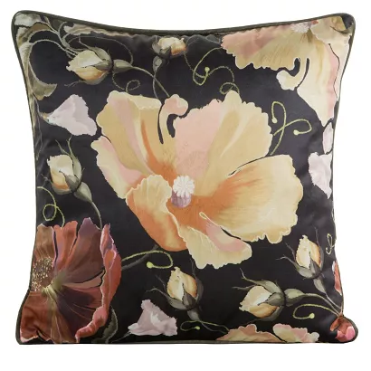 Poszewka dekoracyjna VELVET 45x45 Eurofirany czarna miodowa kwiaty maki