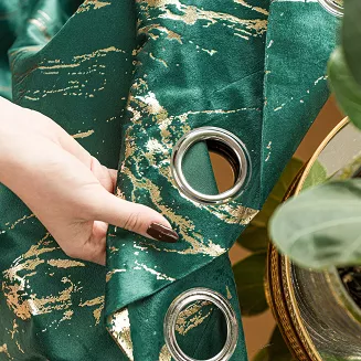 Zasłona gotowa na przelotkach MARMA 140x250 butelkowa ze złotym nadrukiem