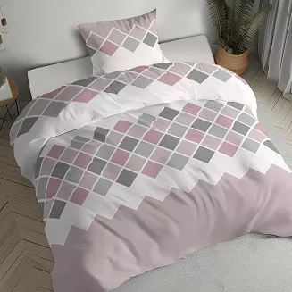 Pościel flanelowa 140x200 pudrowa biała szara geometryczna mozaika