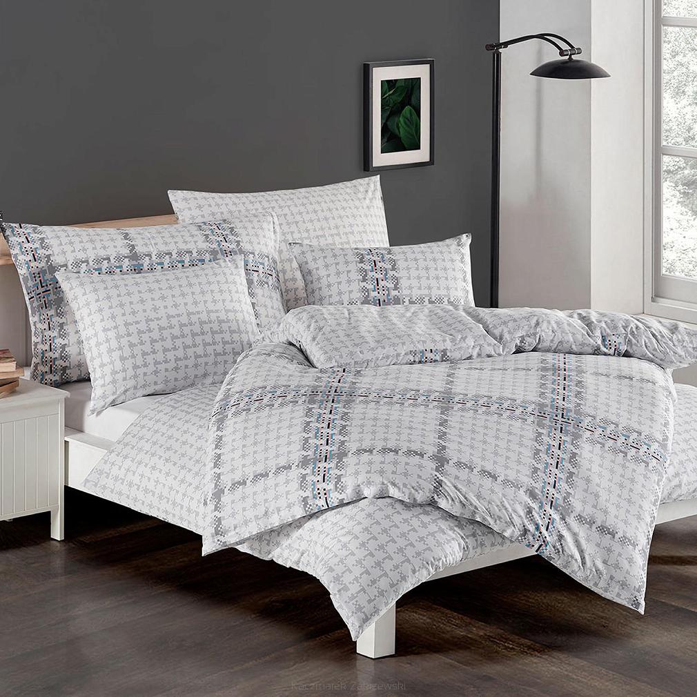 Pościel bawełniana MIROSLAVA 200x220 COTTONLOVE EXCLUSIVE biała wzór w pepitkę