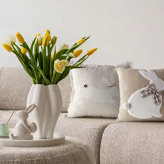 Poszewka dekoracyjna WIOSNA 45x45 Eurofirany beżowa kremowa wielkanocny zając z guziczkiem
