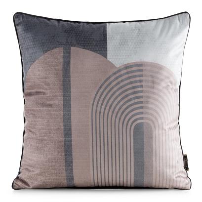 Poszewka dekoracyjna VELVET 45x45 Eurofirany beżowa brązowa motyw geometryczny