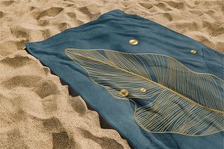 Ręcznik plażowy 100x180 ciemnoturkusowy złoty liść