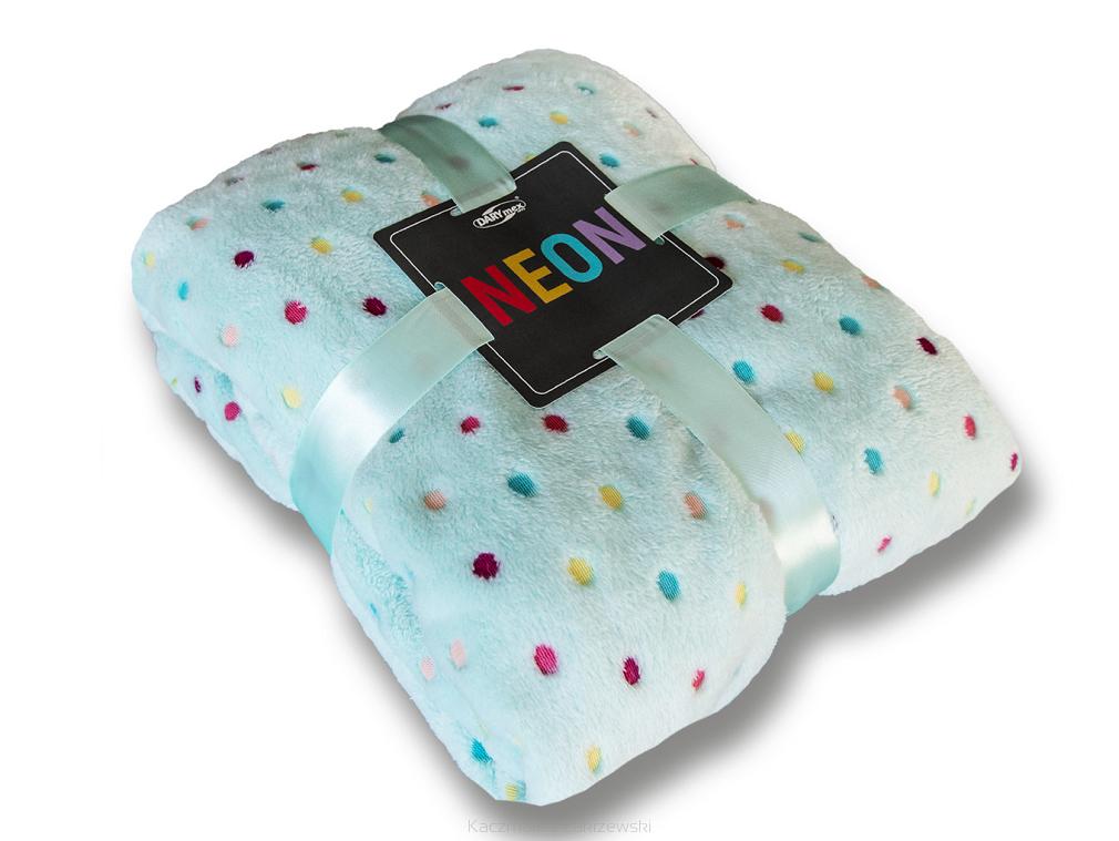 Koc narzuta z mikrofibry NEON 200x220 Darymex miętowy w kropki