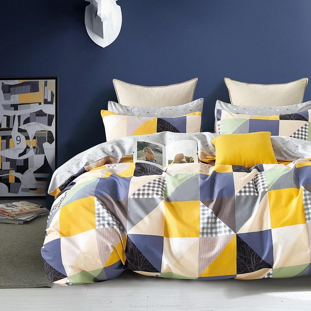 Pościel satynowa 160x200 kolorowe kwadraty + trójkąty