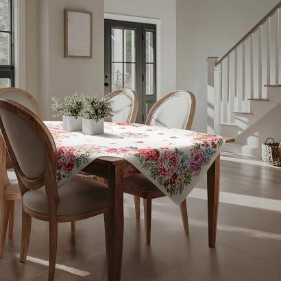 Obrus dekoracyjny gobelin GRIA 140x180 Eurofirany naturalny czerwony letnie kwiaty