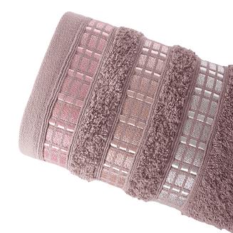 Ręcznik bawełniany LUXURY 50x90 liliowy z bordiurą w geometryczne pasy