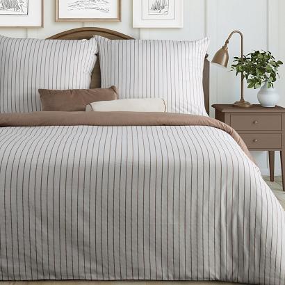 Pościel satynowa RAYA 140x200 Eurofirany biała beżowa w paski